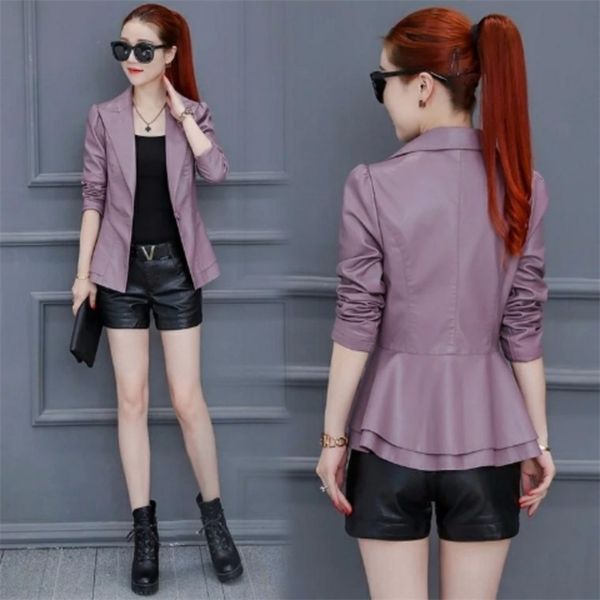 

leather women's short korean version versatile 2021 new autumn and winter leather wear thin jacket small, Black