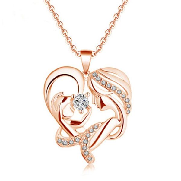 

chains women necklace heart shaped pendant in her arms cherish special moments zircon jewelry gift for mother attractive, Silver
