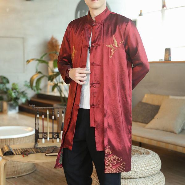 

men's jackets mrgb chinese style long windbreaker coats man vintage streetwear casual oversize male jacket clothing, Black;brown