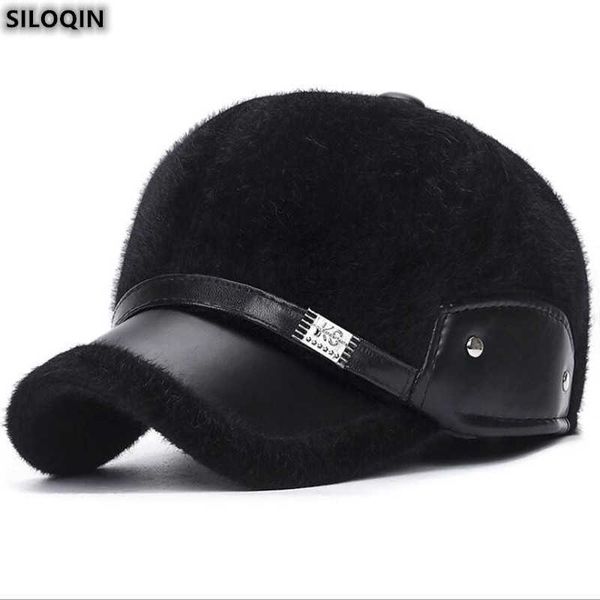 SILOQIN Einstellbare Größe Papa Hut Winter Thermische Verdicken Ohrenschützer Baseball Kappe Neue Mode Nachahmung Haar Freizeit Caps Für Männer q0911