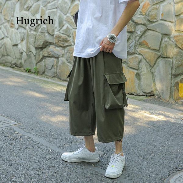

men's shorts plus size streetwear black 2021 summer cotton side pocket breeches elastic belt casual goods cropped men, White;black