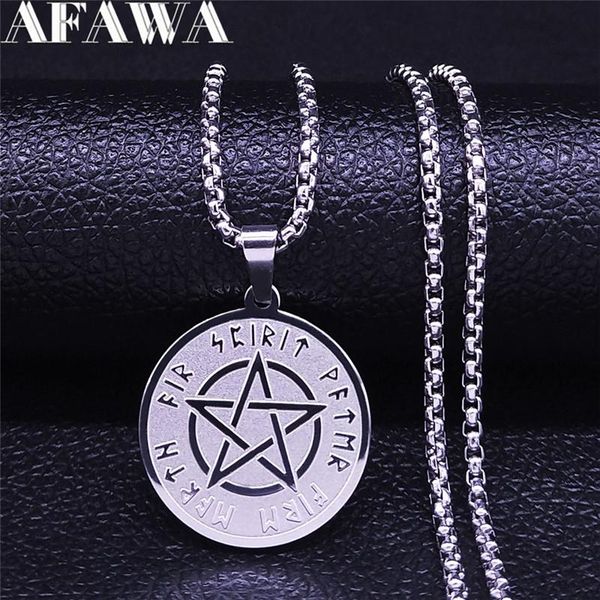 

rune alphabet pentacle pentagram viking necklace pendants round stainless steel necklaces jewelry connector metal nxh1201s02 pendant, Silver