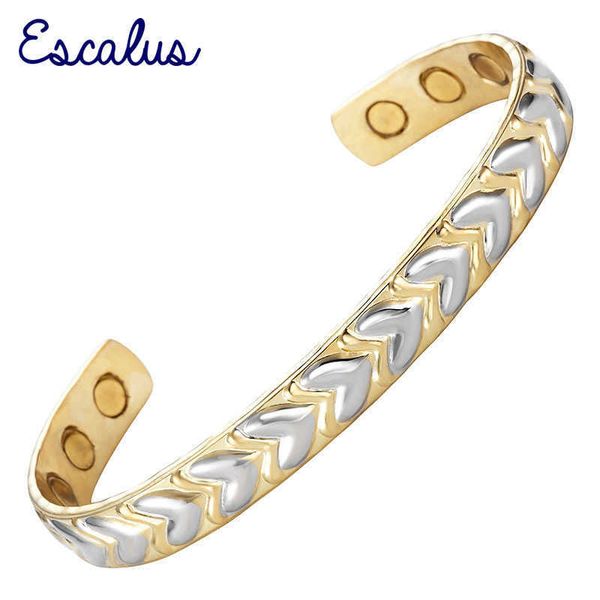 

escalus ladies heart copper women braceletpattern 2-tone gold silver plated magnetic men bangle wristband charm q0717, Black