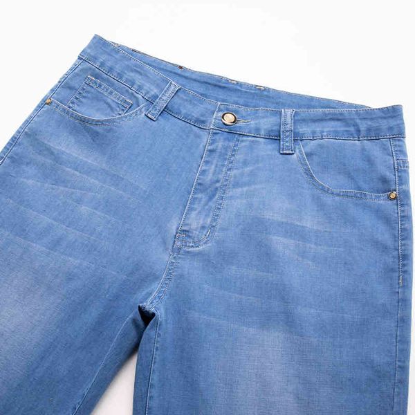 

jean 40 42 44 straight length denim 2021 comfortable summer lyocell cotton stretch marks pale blue shorts