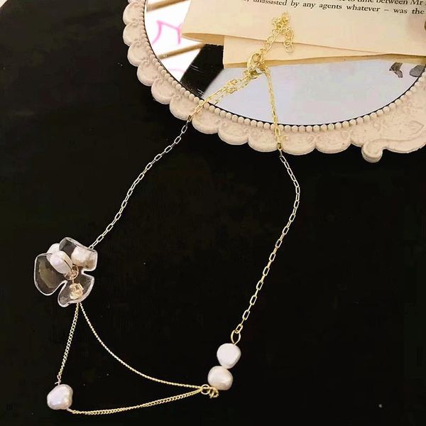 

transparent flower natural pearl choker necklace women chic double layers necklaces 2021 korean summer fashion jewlery chokers, Golden;silver