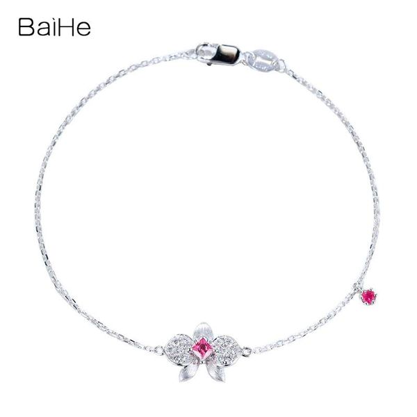 

other bracelets baihe solid 18k white gold 0.12ct round princess pink sapphirs 0.13ct diamond women wedding fine jewelry phalaenopsis bracel, Golden;silver
