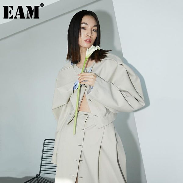 

women's jackets [eam] loose fit hollow out bandage beige contrast color jacket long sleeve women coat fashion spring autumn 2021 1dd476, Black;brown