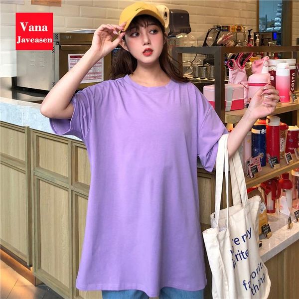 

korean loose cotton t shirt for women harajuku solid t-shirts female comfortable pullover round neck summer women's t-shirt, White