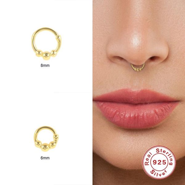 

hoop & huggie aide 925 sterling silver earrings for women teen nose piercing cartilage ear ring round ball circle 6/810/12mm brinco, Golden;silver