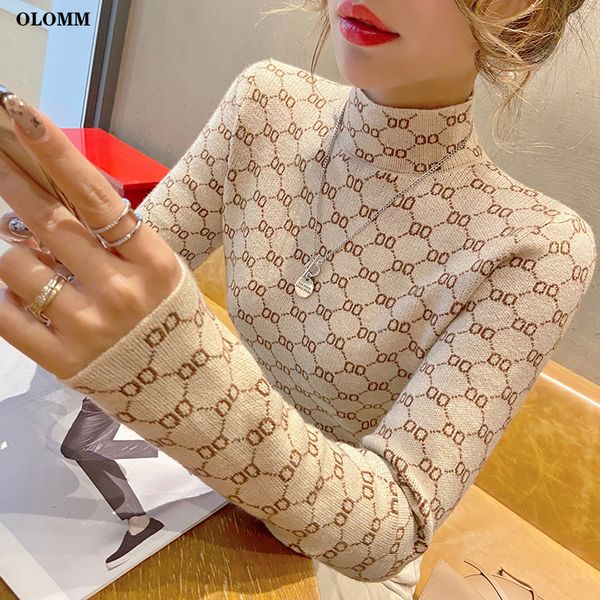 Il maglione dolcevita elasticizzato da donna mantiene caldo il pullover lavorato a maglia a coste con lettera O Y2k top punk di nuova moda per l'autunno e l'inverno202