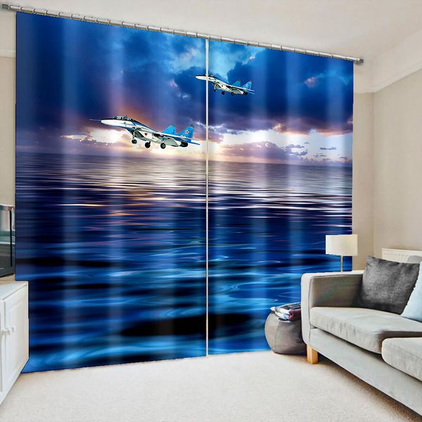 

custom 3d curtain fabric blue water fly curtains set for bed room living