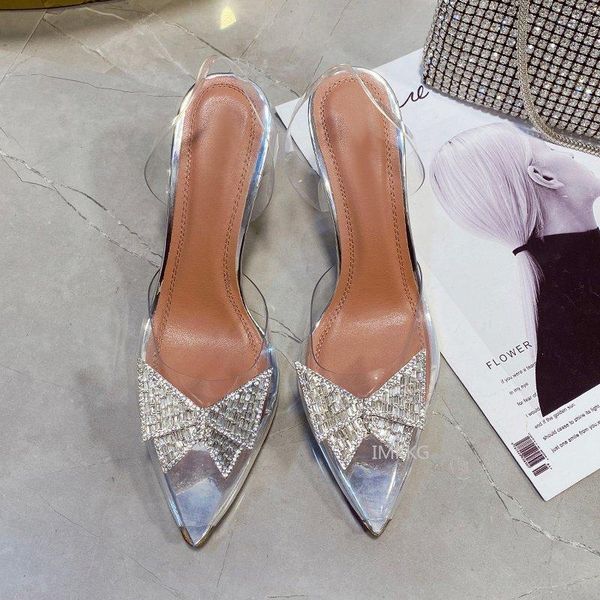

rhinestone butterfly women sandals high heels 2021 pointy party bride shoes clear deisgner pumps zapatilla mujer, Black