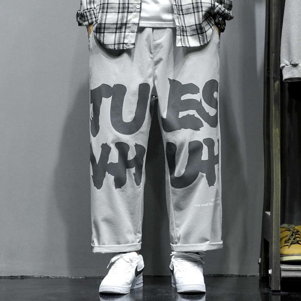 

pants men's autumn fashion letters straight tube loose printing large casual 7iey, Black