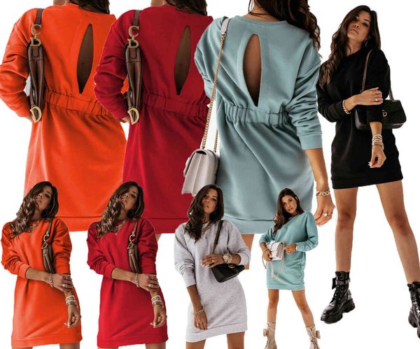 

women's dresses 5-color 2021 autumn winter fashion round ne long sleeve plush thiened, Black;gray