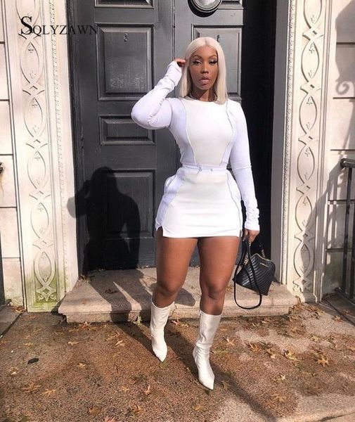 

women fashion striped patchwork two pieces skirt set 2021 white full sleeve crop bottom skirts outfits knitting tracksuit piece dress