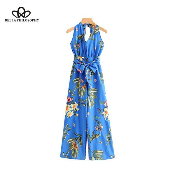 

women's jumpsuits & rompers floral print halter backless sleeveless bow tie sashes casual chic playsuits 2021 summer heydress, Black;white