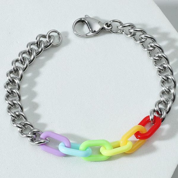

charm bracelets punk chunky cuban thick chain for women men design twist alloy acrylic bangles statement jewelry, Golden;silver
