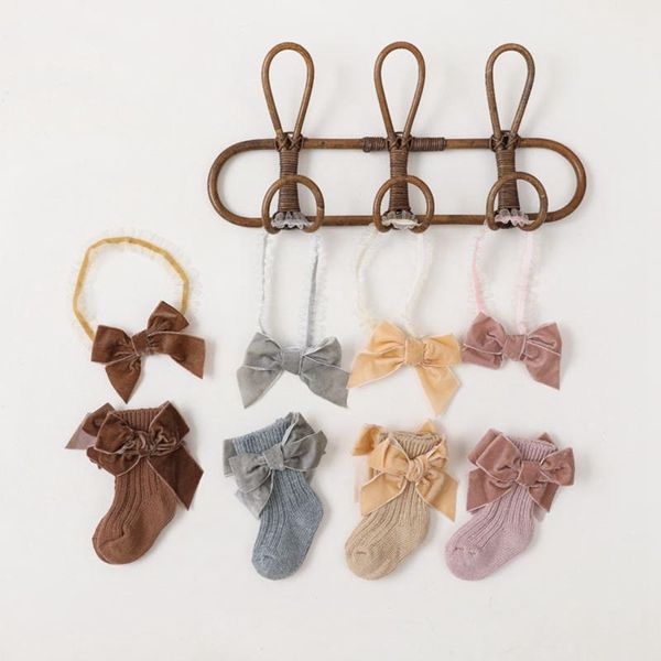 

socks princess born baby girls 2pcs lovely woolen + hair band headwear set spring autumn toddler accessory, Pink;yellow