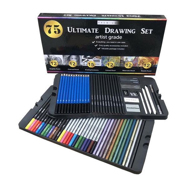 

gift sets 75 pcs sketch colored pencil box set contains watercolor/metallic colors professional artist grade drawing supplies