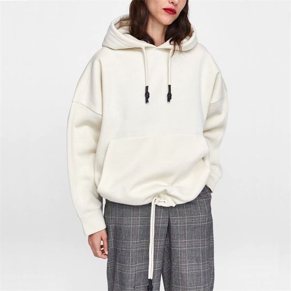 

autumn women's sweatshirt casual solid color kangaroo pocket hooded loose 210430, Black