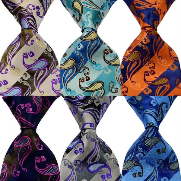 

bow ties men's striped tie 100% silk paisley orange blue purple jacquard party wedding woven fashion design necktie, Black;gray