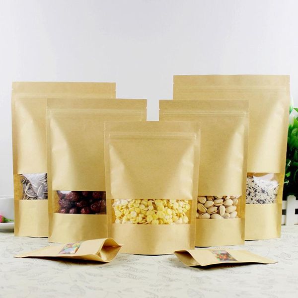 

gift wrap window kraft paper bag, tea nut packaging self-standing bag dried fruit sealed candy box