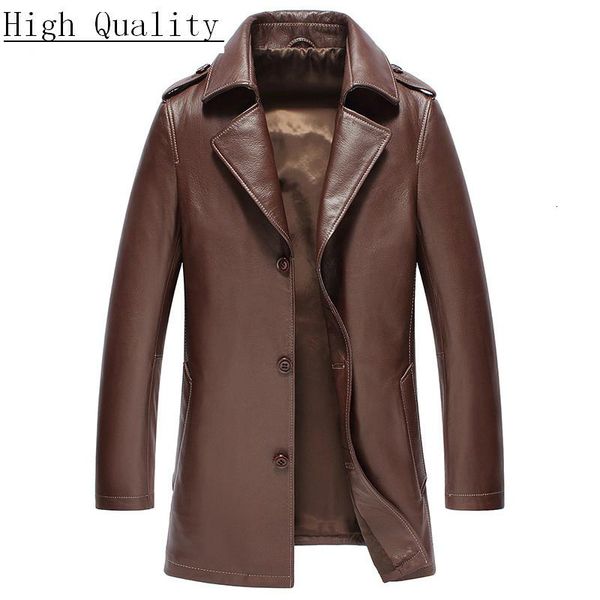 

men's leather & faux spring autumn genuine jacket men goatskin long coat windbreaker blazer jackets brown kj1367, Black