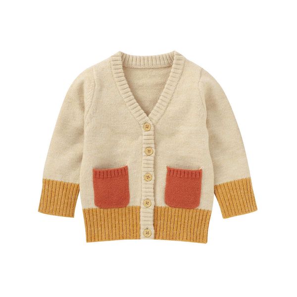 

winter infant newborn kid baby girls boys sweaters long sleeved cardigan fresh color contrast v-neck knitted jacket sweaters g1026, Blue