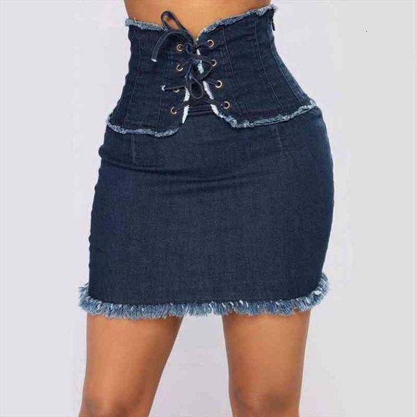 

38 skirt summer womens fashion high waist solid casual denim skirts bodycon lace up short jean skirt, Black