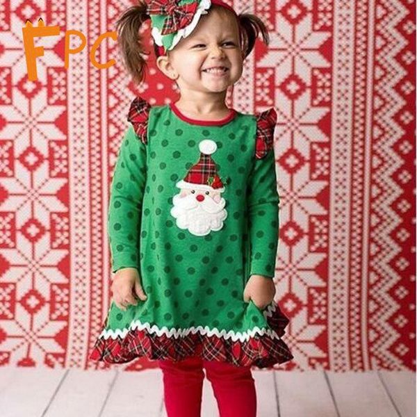 

girl's dresses christmas for 2-7t girls cartoon santa claus plaid print festival kids straight long sleeve sweet dress girl, Red;yellow