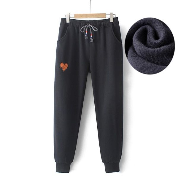 

women's pants & capris 2021 autumn winter harem warm thick velvet women loose heart print causal trousers xl-4xl plus size, Black;white