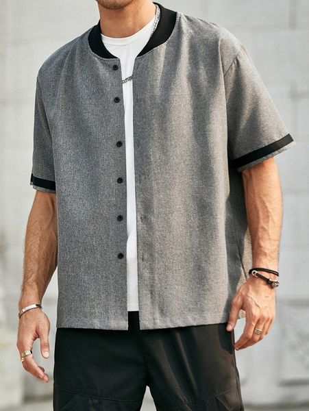 

men contrast tape baseball collar shirt v8dv#, White;black