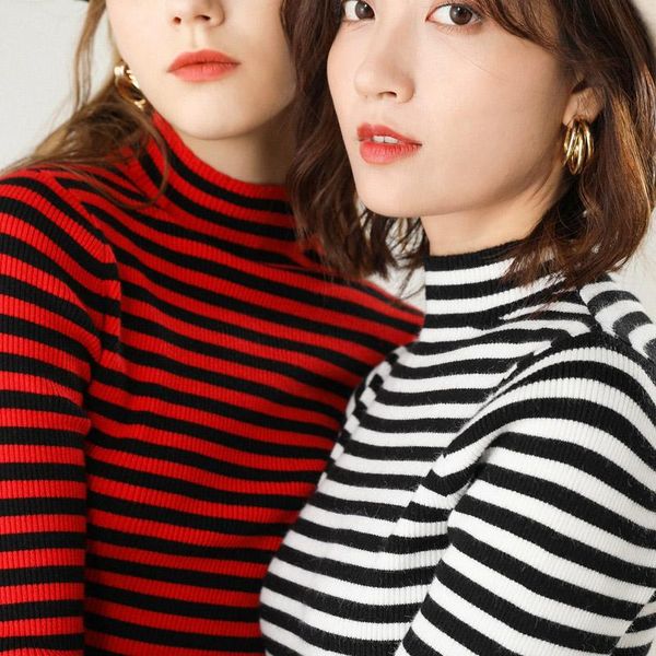 

women's sweaters 2021 cashmere round neck loose contrast striped knit sweater women/ladies o-neck knitting pullover, White;black