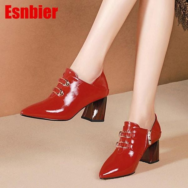 

women pumps autumn spring cow leather metal decoration red color pointed toe high heels lady shoes party wedding dress, Black