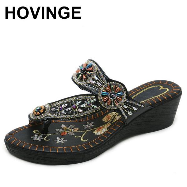 

slippers hovingebohemia babouches 2021 women flip-flop national style platform thick beach sandals summer shoes gladiadora, Black