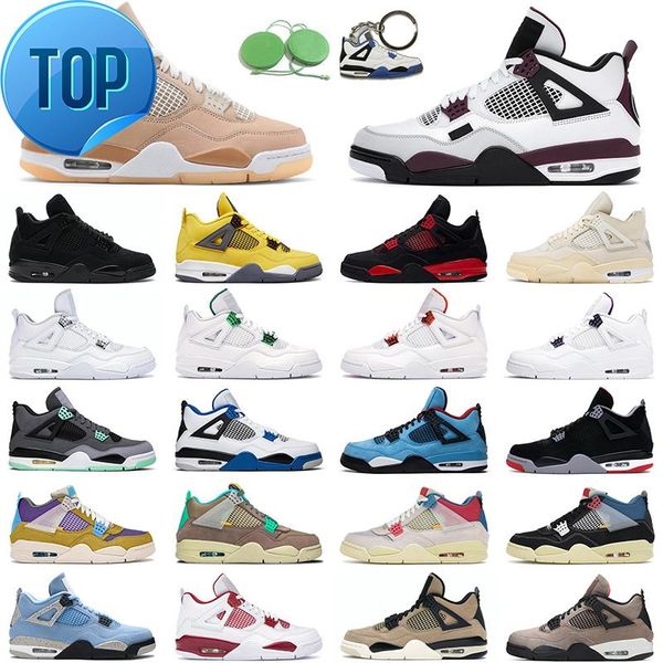 

4 retro bordeaux basketball shoes shimmer men women jumpman 4s university blue white oreo red thunder cactus jack green glow mens trainer, Black