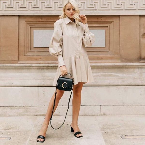 

autumn women dress solid button long sleeve turn-down collar shirt style mini female fashion casual clothes dresses, Black;gray
