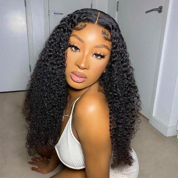 

lace wigs 4Ã4 closure wig sdamey brazilian curly human hair pre plucked with baby 150% density kinky, Black;brown