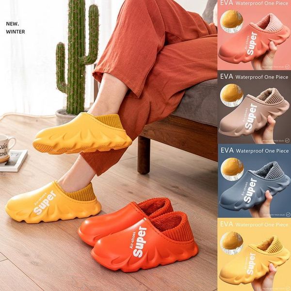 

slippers plush waterproof home indoor women winter warm light weight soft comfortable men slides shoes, Black