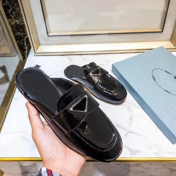 

women fashion leather sandals summer party pleated decal decoration comfortable flat bottom slipper with box quality, Black