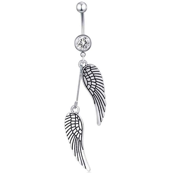 

d0778 wings belly navel button ring silver color