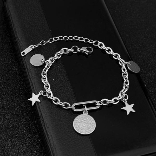

link, chain kpop star cross charm stainless steel bracelets for women men round bead bangle wrist link jewelry lobster clasp, Black