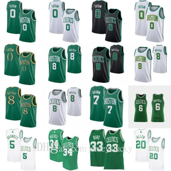

men kemba 8 walker jayson 0 tatum bill 6 russell larry 33 bird rondo kevin 5 garnett paul 34 pierce 20 allen basketball jersey size s-2xl, Black;red