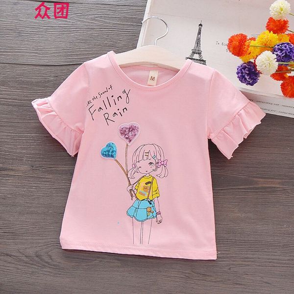 

changyin girls' pure cotton summer short sleeve t-shirt new half sleeve children's fashionable bottom shirt cool fashion, Blue