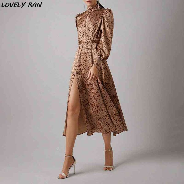 

casual dresses satin women's evening dress a-line dot puff lantern sleeve turtleneck hollow out female party eglent lady clothes, Black;gray
