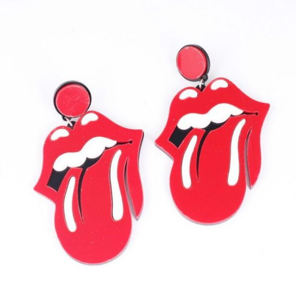 

stud cool club hip hop face tooth mouth red tongue earring acrylic big long earrings for women pendientes grandes mujer, Golden;silver