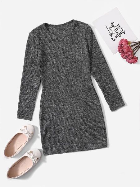 

girls marled knit round neck dress she, Red;yellow