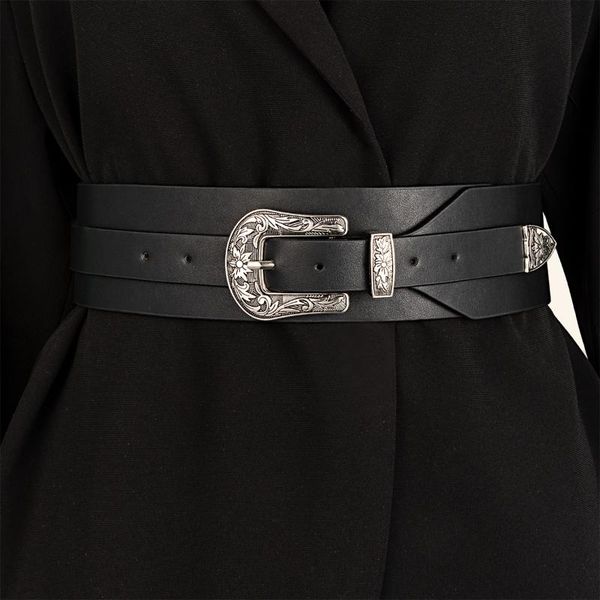 

belts 2021 women's dress with black western waist cover, Black;brown