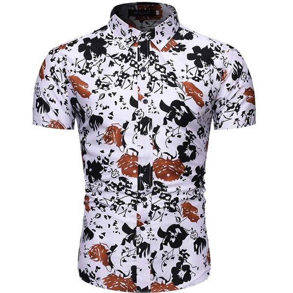 

summer fashion men's casual short sleeve shirt / slim floral beach shirts, White;black