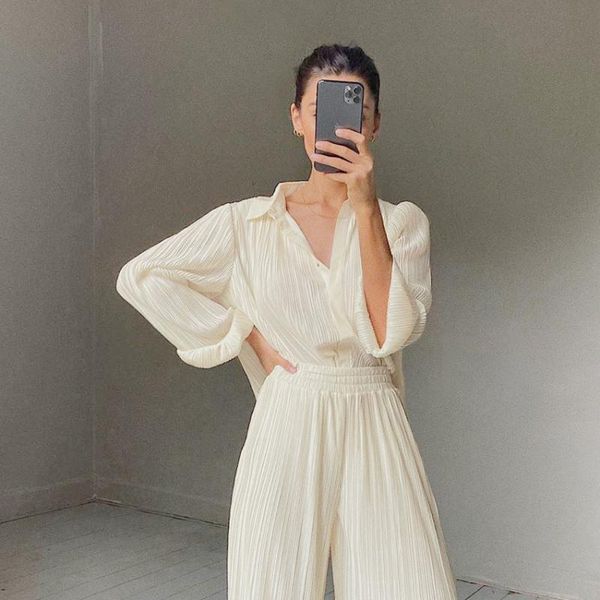

shirt women elegant blouse long sleeved loose professional pleated 2021 autumn temperament stitching casual female women's blouses & sh, White